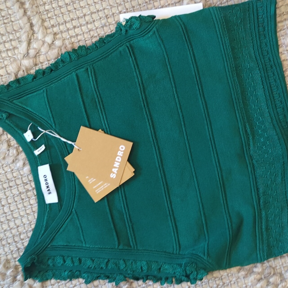 NWT Sandro Green Knit Crop Top - Size Small - Picture 2 of 6